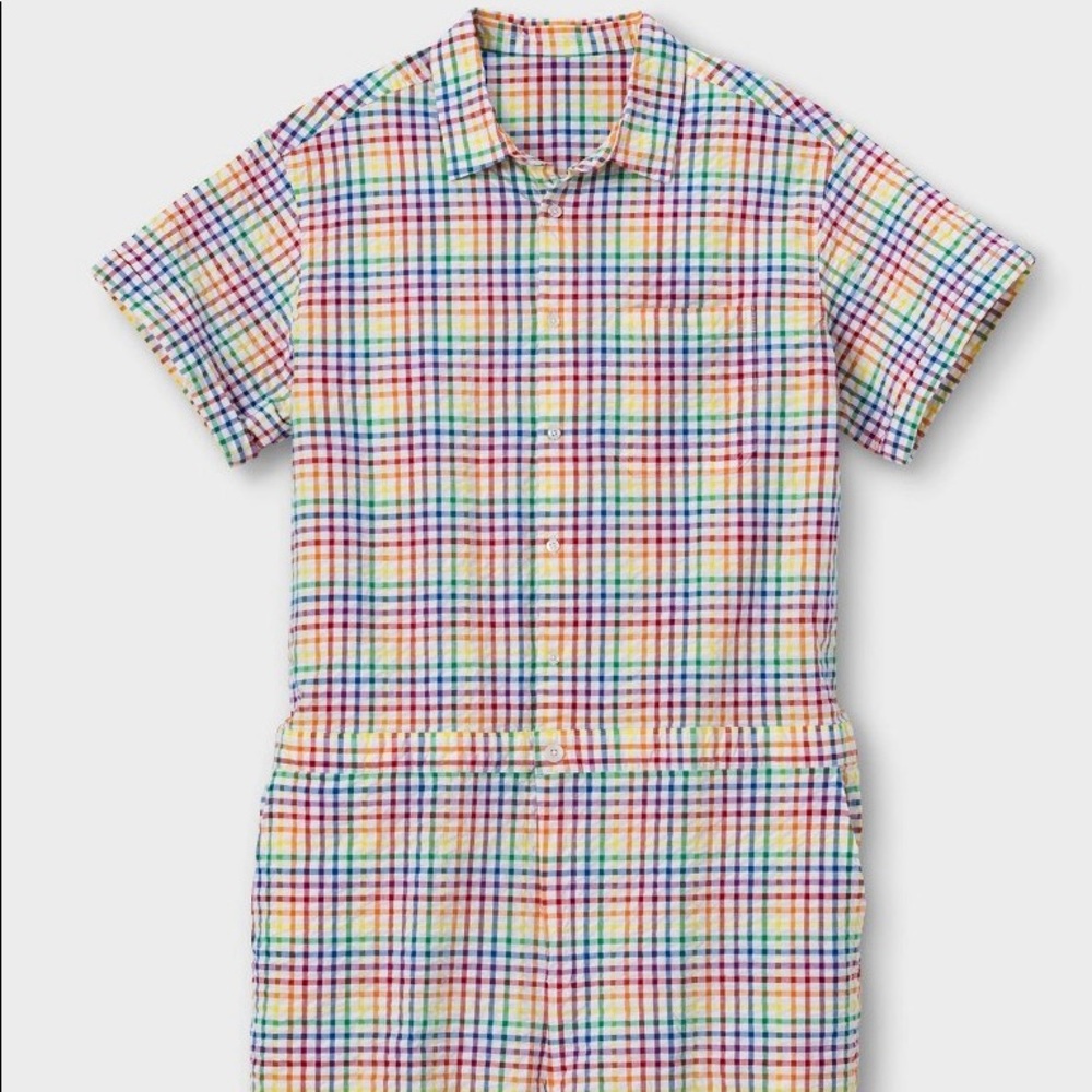 All gender, rainbow shorts romper!